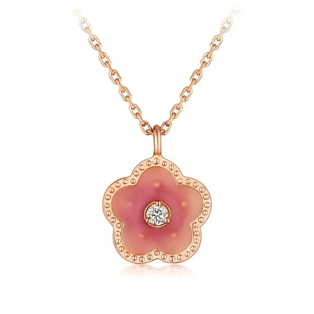 Small Peach Blossom Necklace for Women Sweet Delicate Gold Color Clavicle Chain - Picture 4 of 8
